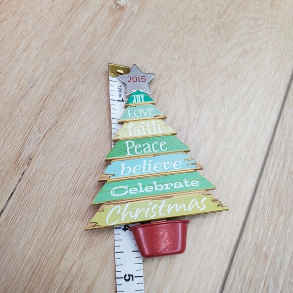 Hallmark Keepsake Ornament Celebrate Christmas 2015 Rustic Tree Peace Joy Faith - Picture 5 of 12